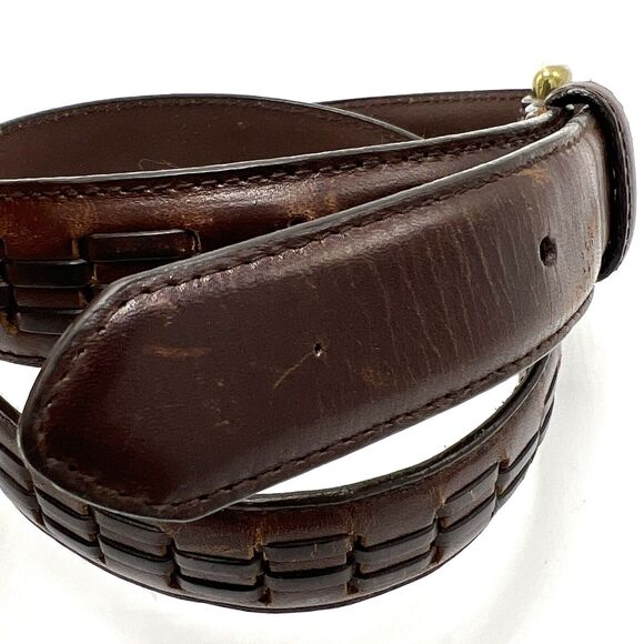 Woven Brown Leather Belt 34 Solid Brass Buckle Vintage Boho Western Streetwear - Picture 8 of 11